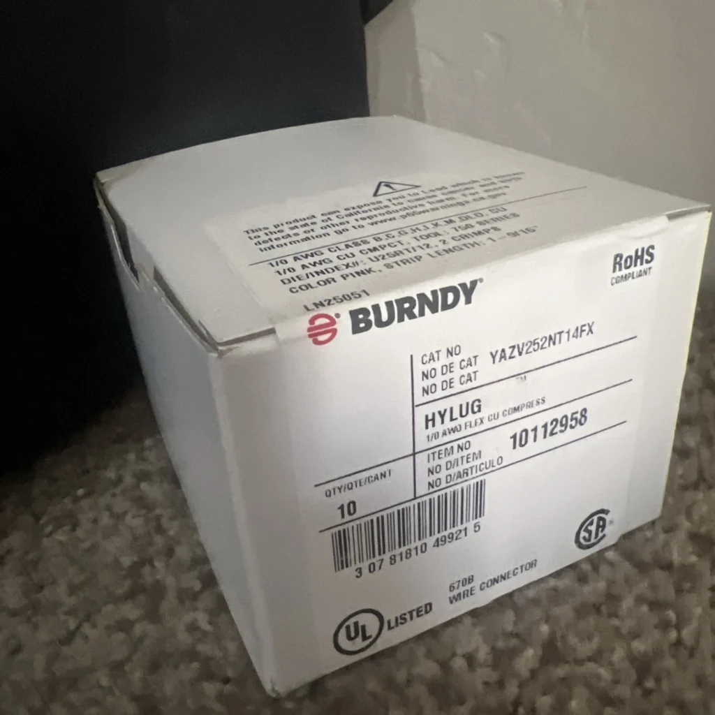 10 box- BURNDY HYLUG 1/0 AWO FLEX CU COMPRESS ITEM 10112958 CAT NO YAZV252NT14FX 1 s l1600 430