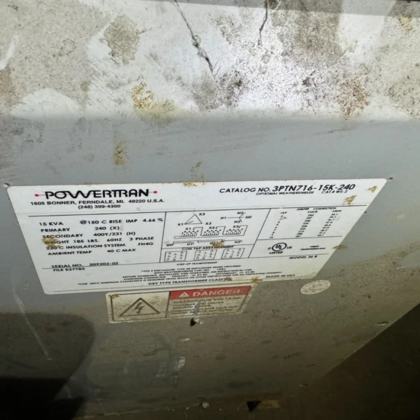 Powertran 15 KVA 240 Delta to 400Y/231 #3PTN716-15K-240 Used
Opens in a new window or tab