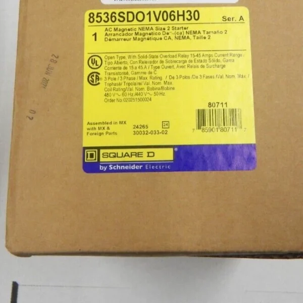 Square D 8536SDO1V06H30 Size 2 Magnetic Starter Size 2 480v coil 15-45 amp NEW