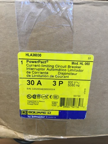 Square D HLA36030 Breaker 30A 3P 600V New In Box