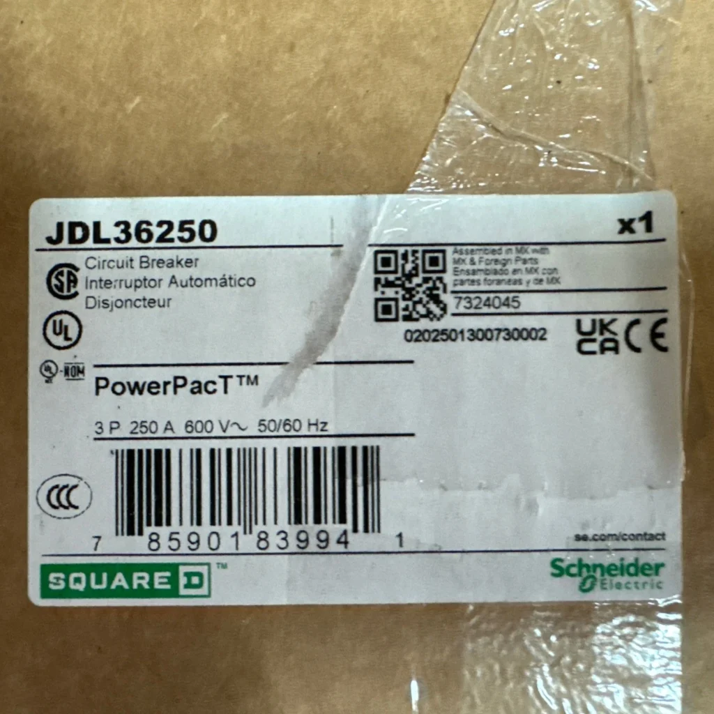 New Square D JDL36250 3P 250 Amp 600 Volt PowerPacT Circuit Breaker 1 JDL36250 0