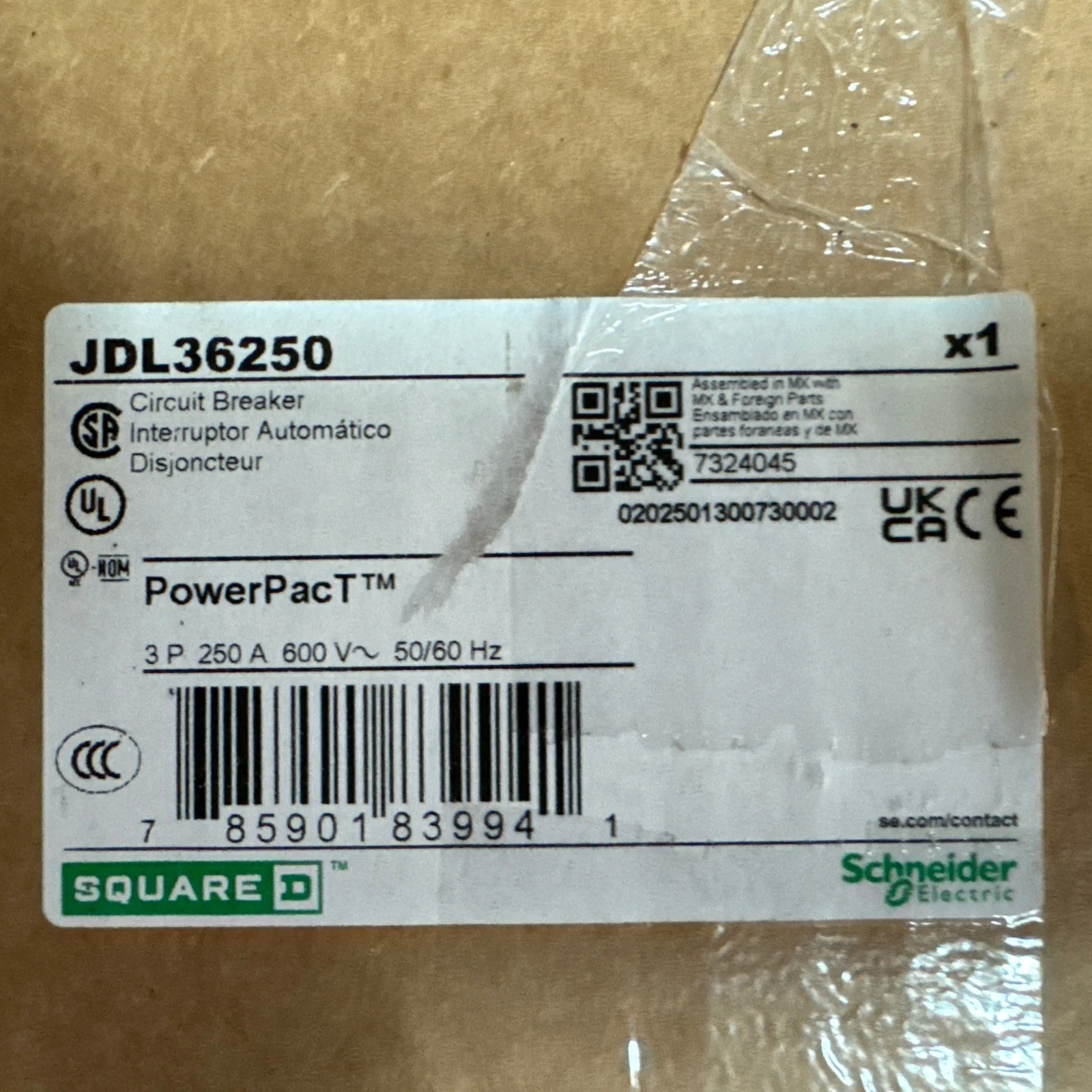 New Square D JDL36250 3P 250 Amp 600 Volt PowerPacT Circuit Breaker 1 JDL36250 0