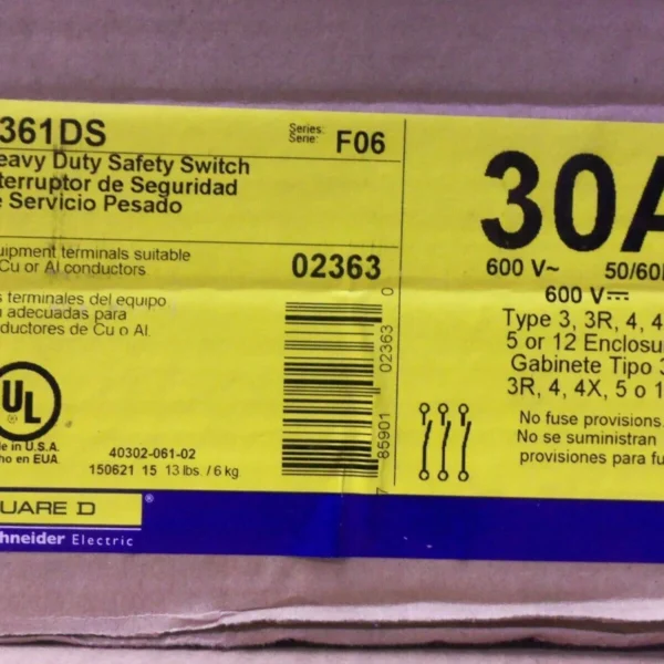 New Square D HU361DS 30 Amp Non-Fused Stainless Steel Safety Switch Disconnect