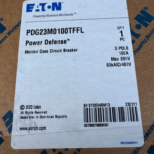 Eaton PDG23M0100TFFL Circuit Breaker 3P 100A 480V 65KAIL New in Sealed Box
Opens in a new window or tab