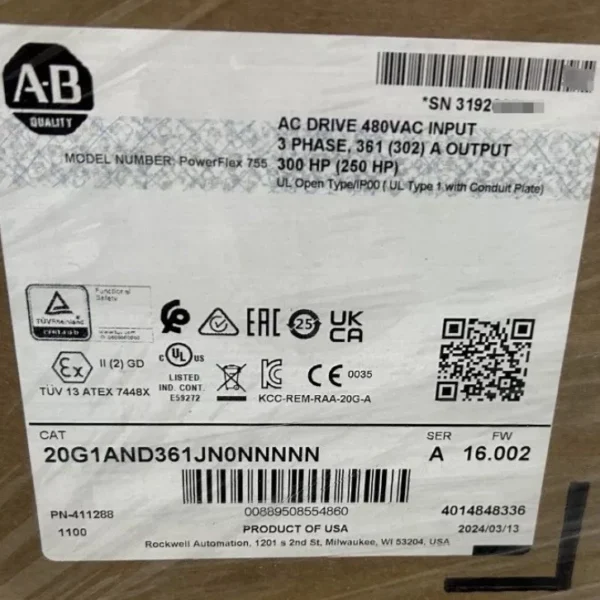 20G1AND361JN0NNNNN Allen-Bradley PowerFlex Air Cooled 755 AC Drive New Sealed