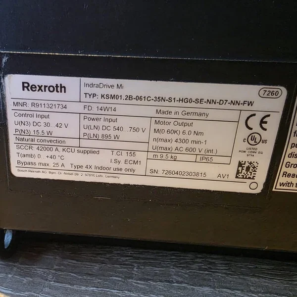 REXROTH KSM01.2B-061C-35N-S1-HG0-SE-NN-D7-NN-F (SERVO MOTOR) - 6 month warranty