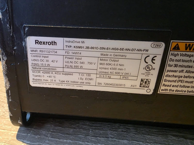 REXROTH KSM01.2B-061C-35N-S1-HG0-SE-NN-D7-NN-F (SERVO MOTOR) - 6 month warranty 2 2B 061C 35N S1 HG0 SE NN D7 NN F 0