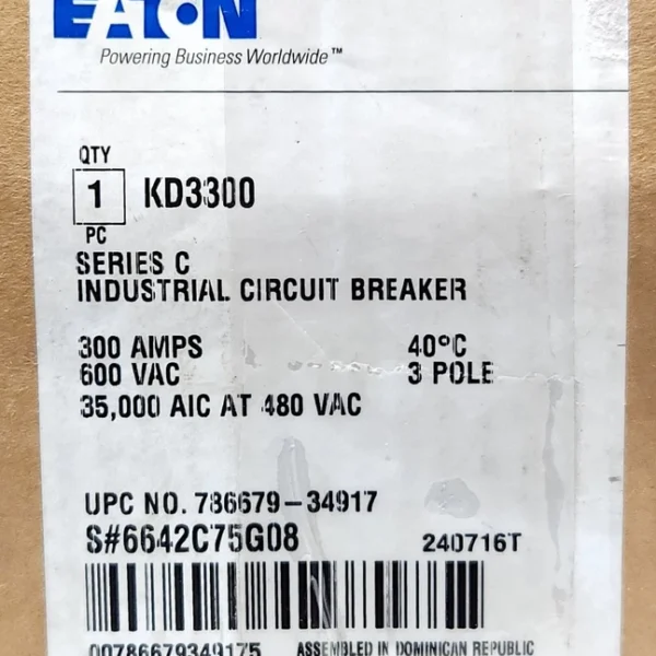 EATON CUTLER HAMMER KD3300 3 Pole 300 AMP Type KD Circuit Breaker