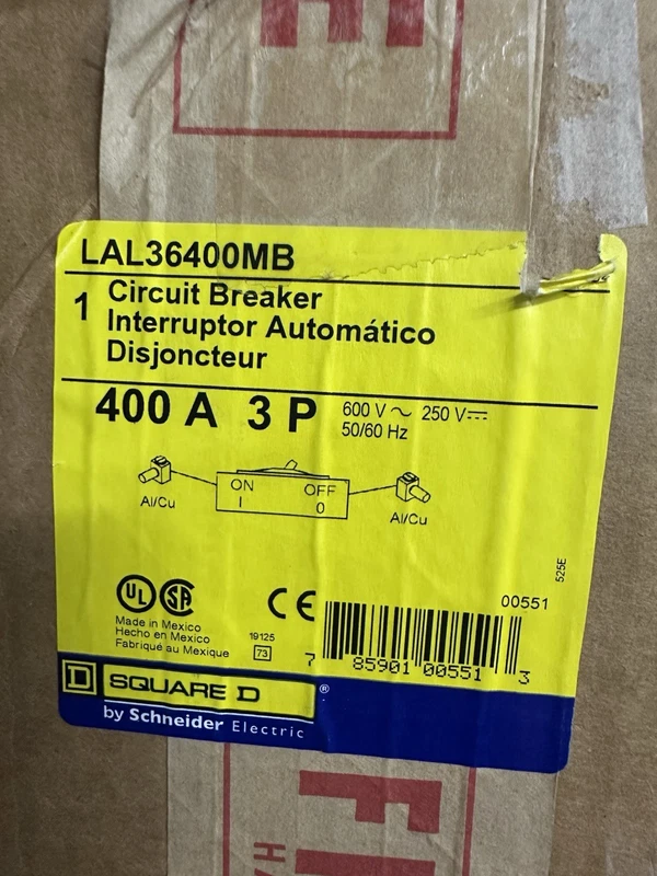 Square D LAL36400MB 400 Amp 600 VAC 3 Pole Type LAL Circuit Breaker 2 LAL36400MB 0