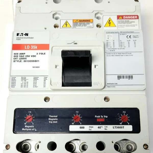 EATON CUTLER HAMMER LD3600 3 Pole 600 AMP Type LD Circuit Breaker
