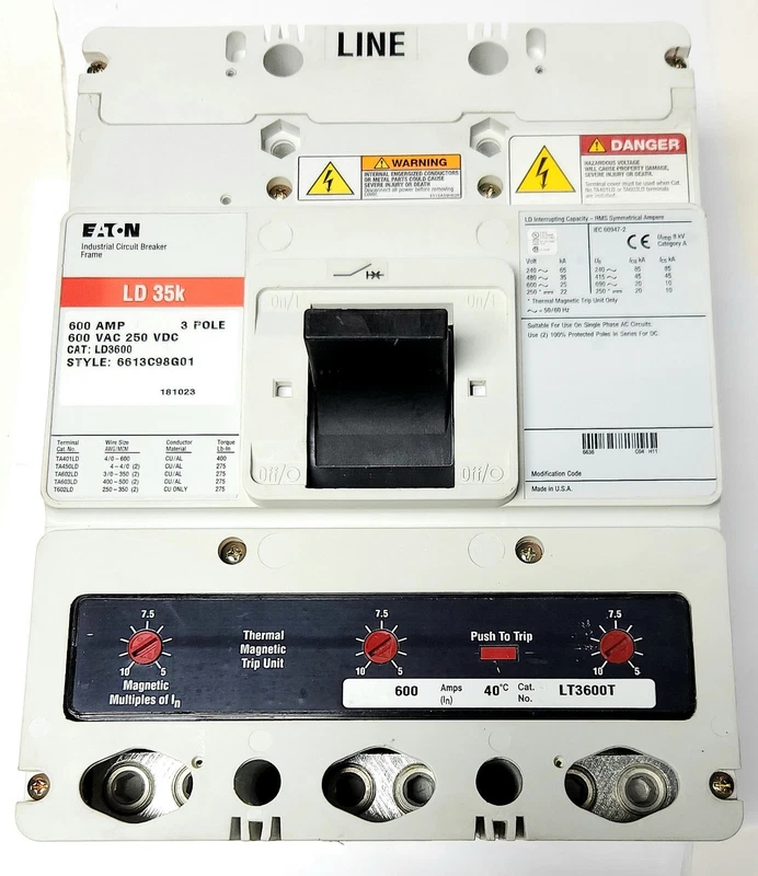 EATON CUTLER HAMMER LD3600 3 Pole 600 AMP Type LD Circuit Breaker 2 LD3600 0