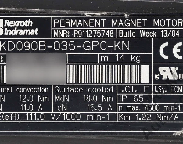 REXROTH MKD090B-035-GP0-KN / Servo Motor 3PH Permanent Magnet 5,000 RPM