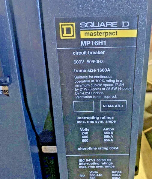 Square D Masterpact Circuit Breaker & Enclosure 1600A 600V | MP16H1 |
