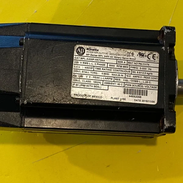 Allen-Bradley MPL-A430P-HK72AA Servo Motor P/N 11174, 3 PH, 5000 RPM