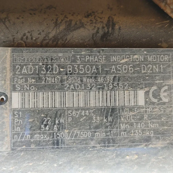 Indramat 3 Phase Induction Motor 22KW 2AD132D-B350A1-AS06-D2N1