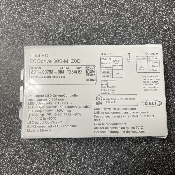 32 eldoLED SOLOdrive 30S-M1Z0D, LED Driver, 120-277Vac, Out 42Vdc Max 150-1400mA