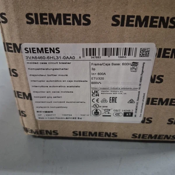 Siemens 3VA6460-6HL31-0AA0 Molded Case Circuit Breaker -600Amp- Brand New
