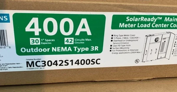 Siemens MC3042S1400SC Meter-Main 400A 30-Space 42-Circuits Solar Load Center