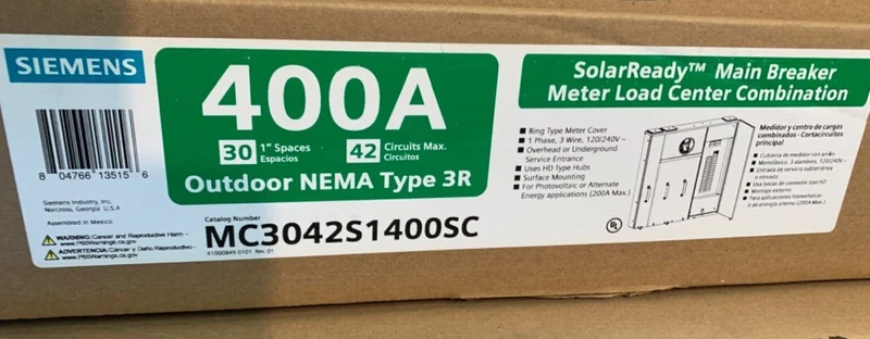 Siemens MC3042S1400SC Meter-Main 400A 30-Space 42-Circuits Solar Load Center 2 42 Circuits 0
