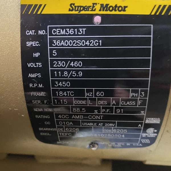 BALDOR Super E ,CEM3613T ABB 5 HP ,3450 RPM, 184TC FRAME, 3 phase, NEW,