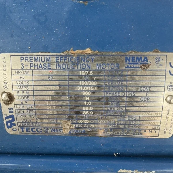 New TECO Westinghouse DTP0106 10 HP 3-PH 1200 RPM 230/460V Induction Motor