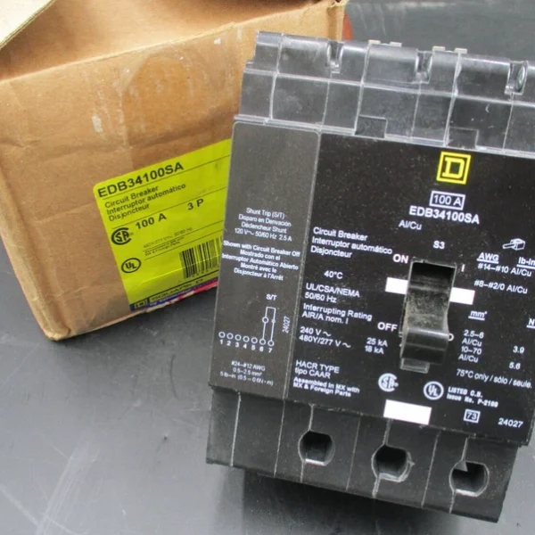 SQUARE D EDB34100SA 3-P 100A 480V 120V SHUNT TRIP CIRCUIT BREAKER 'SAMEDAY SHIP'