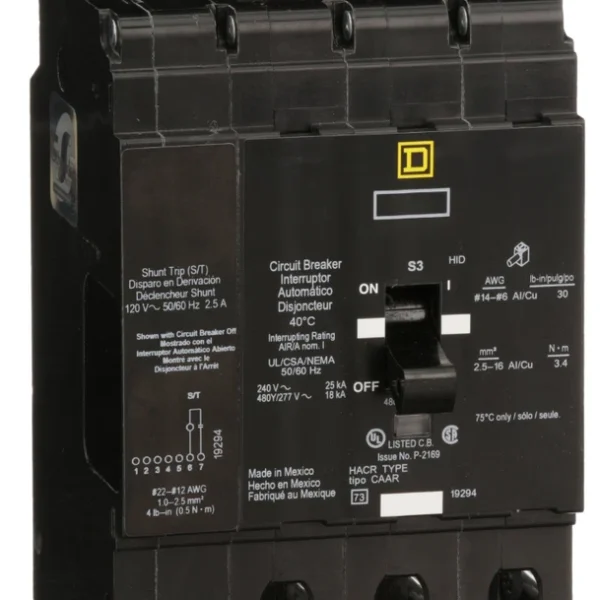 Square D EDB34125SA 125A 3P 480Y/277V~ Shunt Trip Circuit Breaker New