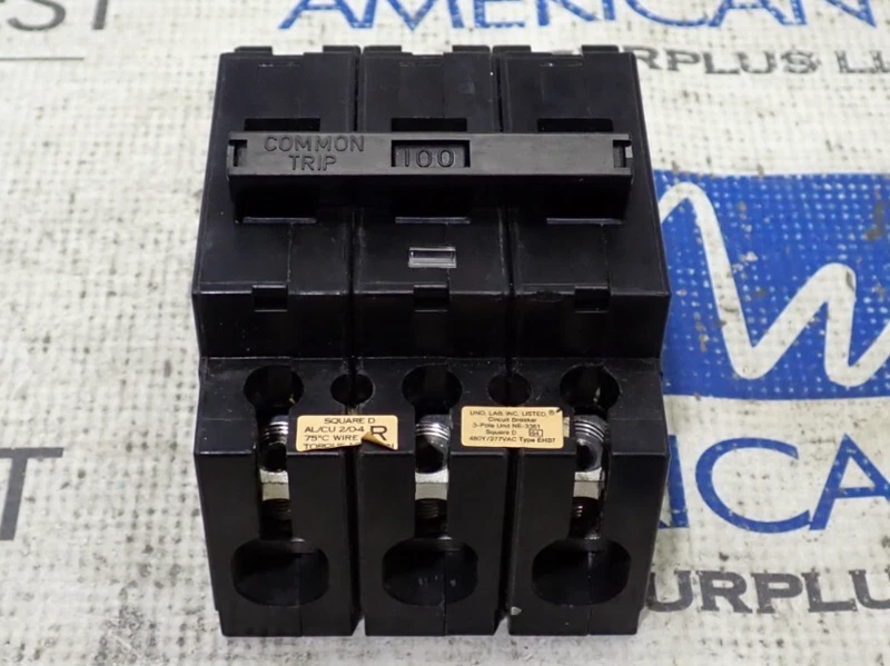 Square D EHB34100 3 Pole 100 Amp 480Y/277 Volt Bolt On Circuit Breaker - Tested