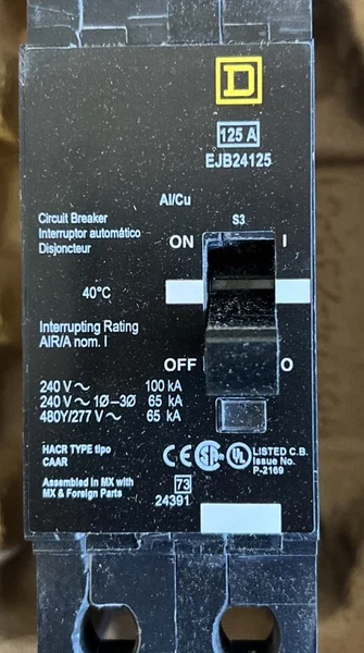 Square D EJB24125 Circuit Breaker 125 A 2 Pole (BRAND NEW)