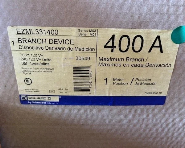 SQUARE D SCHNEIDER EZML331400 3 POLE METER STACK BOX CIRCUIT BREAKER