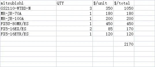 GS2110-WTBD-N*3 MR-JE-70A*1 MR-JE-100A*1 FX5-16EX/ES*2 FX5-16EYR/ES*1
