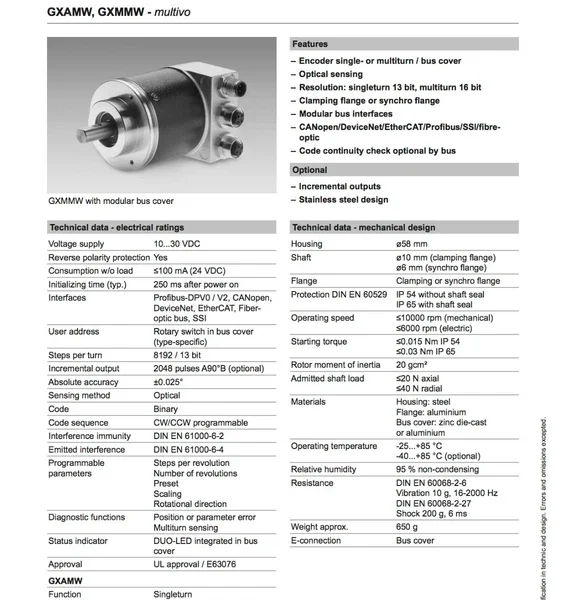 Ship2day UPS GXMMW.A205PA2 Baumer Multivo 101201298 CANopen GXMMW A205PA2 GX MMW