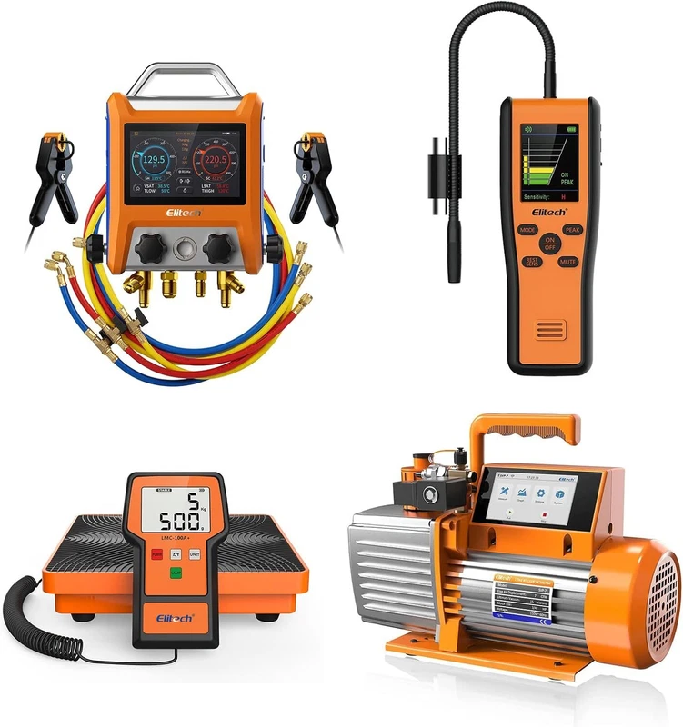 Elitech Digital Manifold Gauge+2-in-1 Leak Detector+7CFM Vacuum Pump+HvacScale 2 Gauge2 in 1 0