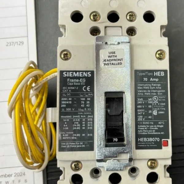 Siemens HEB3B070 70A With Shunt Trip 3 Pole Circuit Breaker