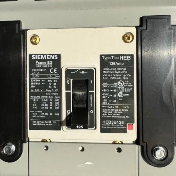 HEB3B125B Siemens 125 Amp 480V 65K Rated 3 Pole Bolt On Circuit Breaker