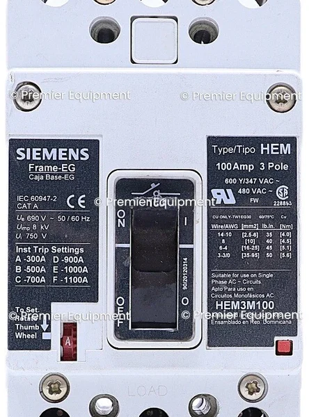 * SIEMENS HEM3M100 100A 480V 3 POLE CIRCUIT BREAKER