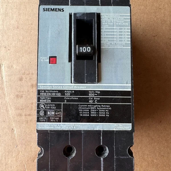 Siemens HHED63B100 Circuit Breaker 3P 100A 600V 65KA New Free Shipping