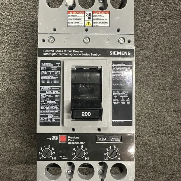 SIEMENS HHFXD63B200 200 Amp 600V 3 Pole Circuit Breaker Used