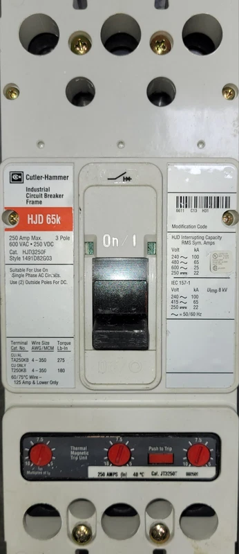 Eaton HJD3250 Circuit Breaker 250 amp 3 Pole 600 Vac 65k@480 Vac hjd3250 HJD hjd 2 HJD3250 0