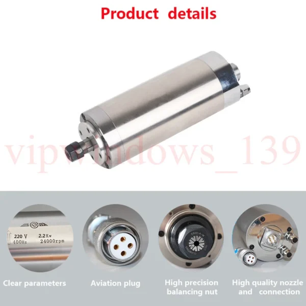 ER20 4.5KW Spindle Motor Water-cooled 4500W 100*260mm 24000rpm for Metal Wood