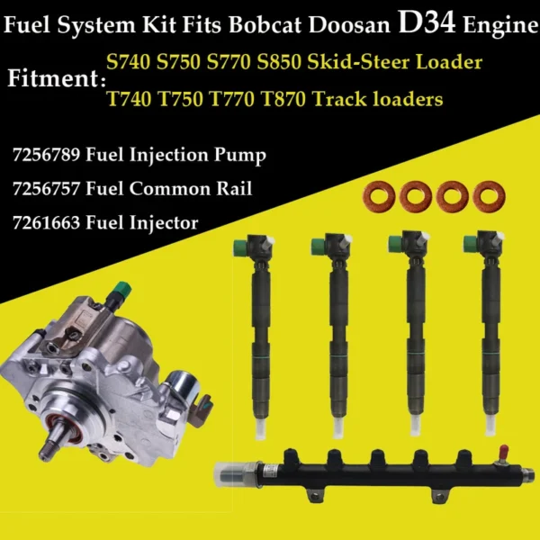 D34 Engine Fuel System Kit - Injectors  Injection Pump  Rail For Bobcat Doosan