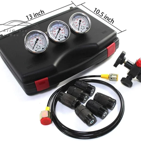 3 Gauges Hydraulic Nitrogen Accumulator Charging System Pressure Gauge Test Kit