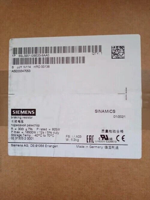 6SL3201-0BE23-8AA0 NEW SIEMENS SINAMICS BRAKING RESISTOR 6SL3201-0BE23-8AA0 1 s l800 513