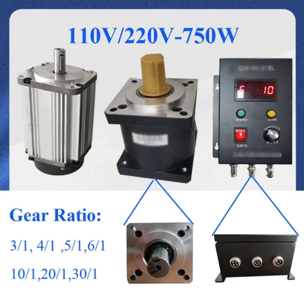 750W 3000RPM 80 Motor Planetary Gearbox Reducer Variable Speed Controller Set