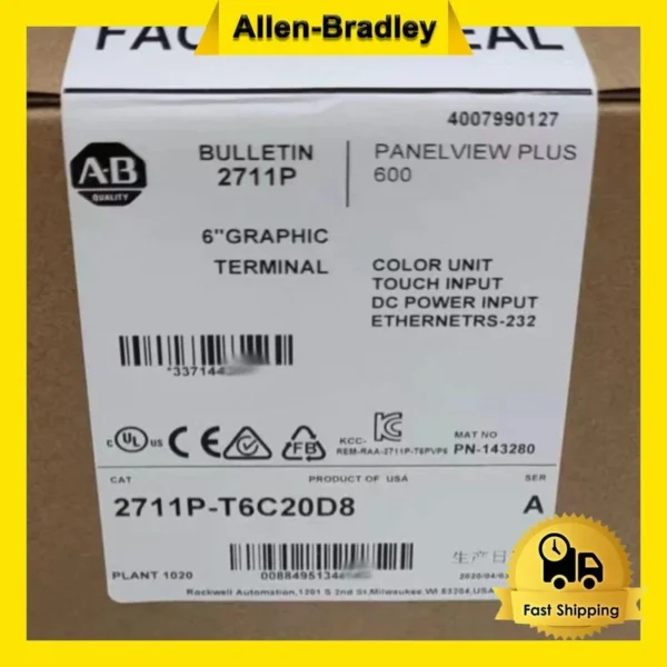 Brand New 2711P-T6C20D8 A HMI PanelView Plus 6 600 6-in Color Touch Std