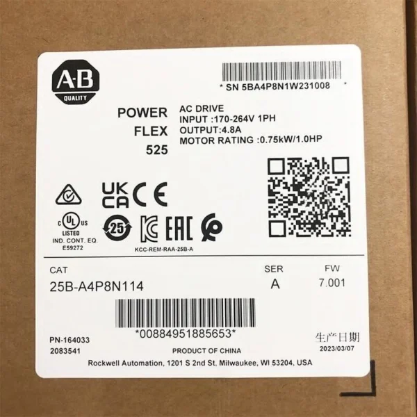 New Allen-Bradley AB 25B-A4P8N114 A PowerFlex 525 AC Drive 0.75kW