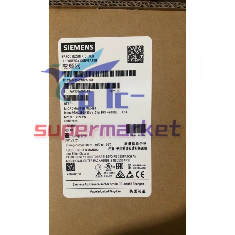 6SE6420-2AD22-2BA1 NEW SIEMENS PLC 6SE64202AD222BA1 -6SE6420- Fast delivery 1 s l800 908