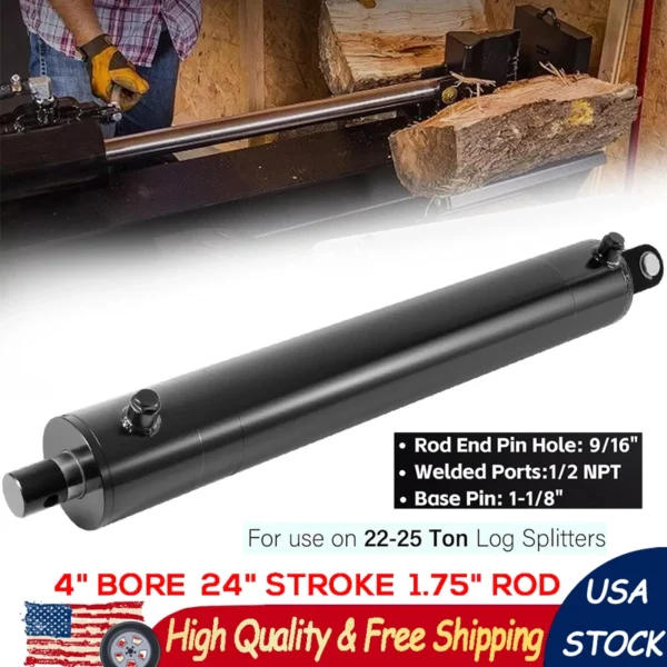 4" Bore x 24" Stroke Hydraulic Log Splitter Cylinder 1.75" Rod for 22-25 Ton