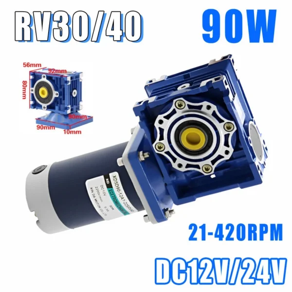 DC 12V/24V Worm Gear Reducer Gearbox 90W Motor Gearmotors 21-420RPM RV30 RV40